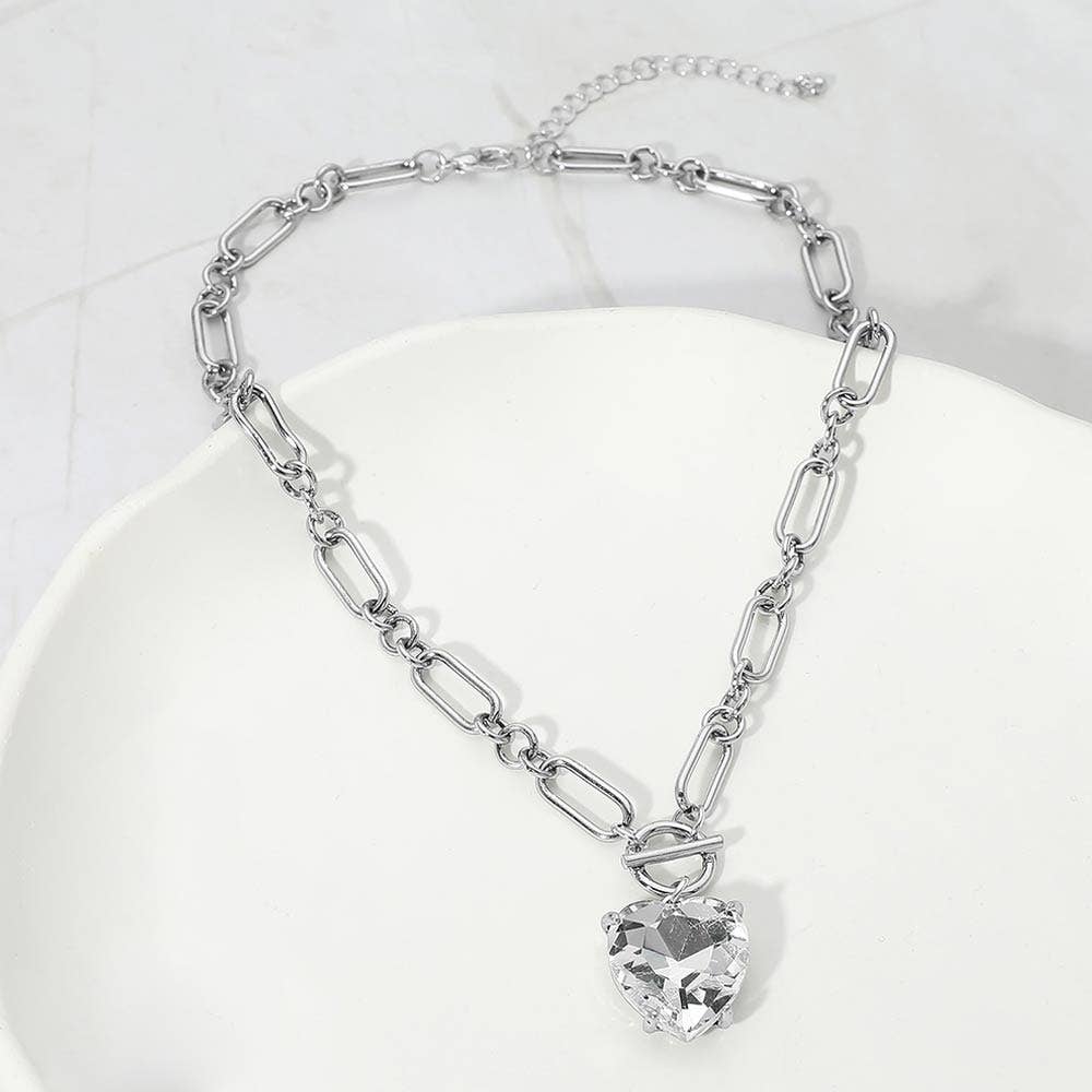 Chunky Heart Stone Cluster Toggle Pendant Necklace: Fuchsia,Neon