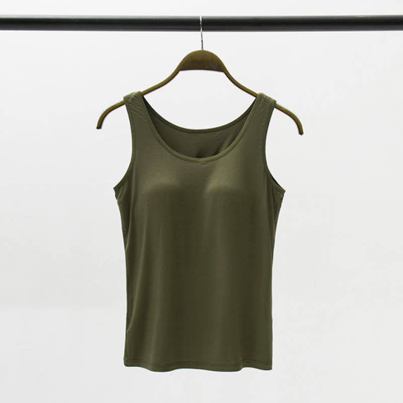 Skin-friendly soft round neck built-in bra tank top: Black / L