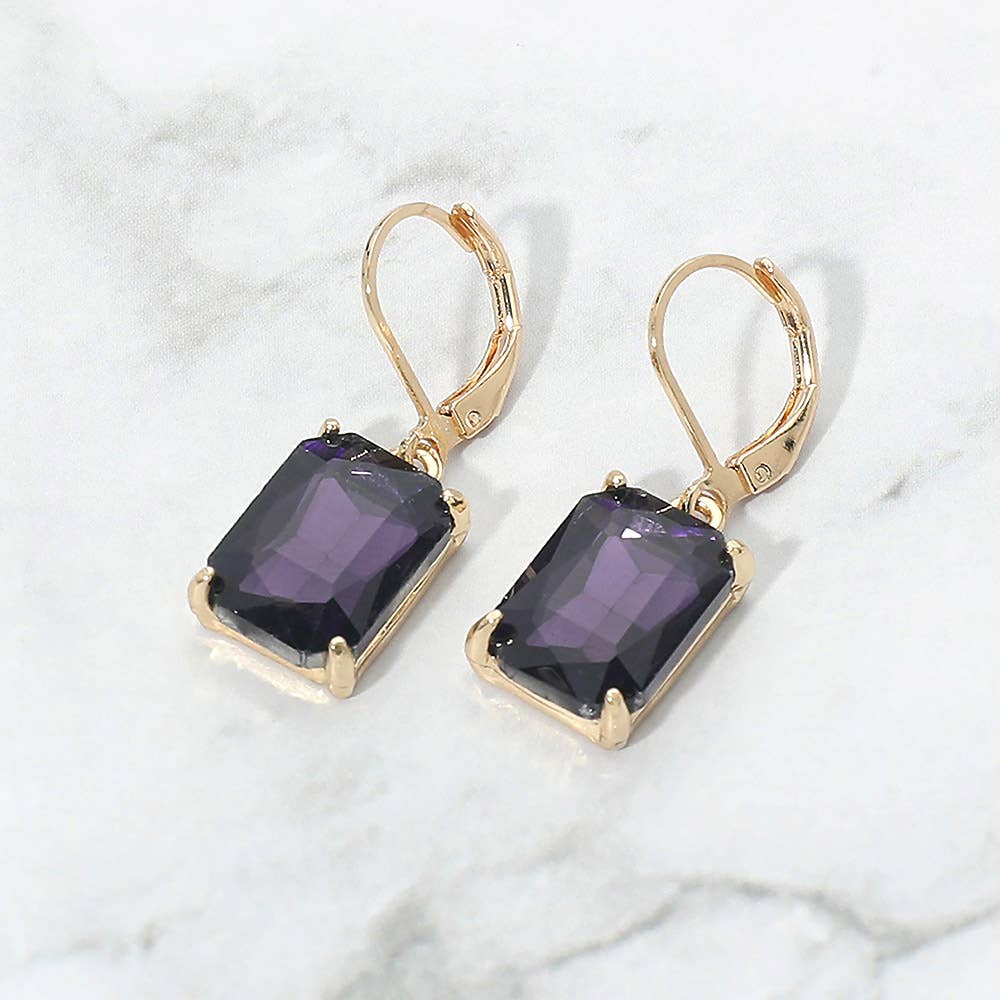 Rectangular Glass Stone Drop Dangle Earrings: Clear,Silver