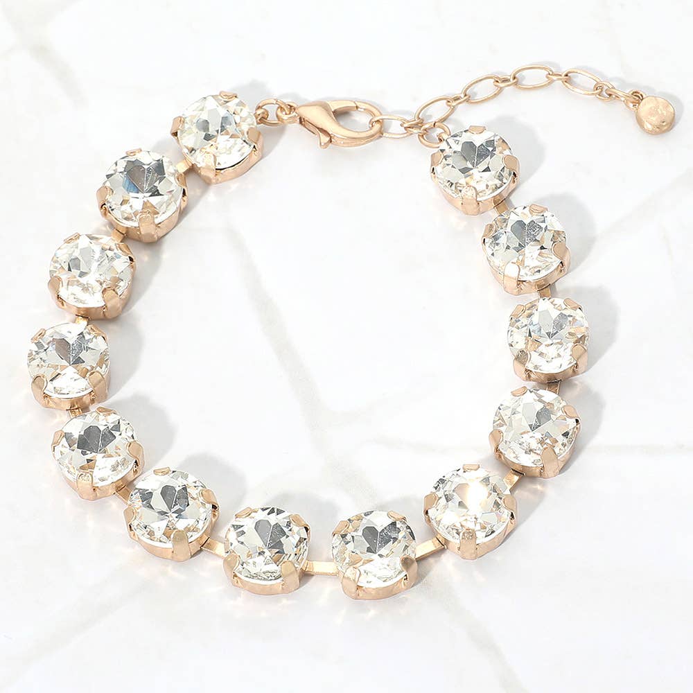 Round Stone Cluster Link Bracelet: Fuchsia