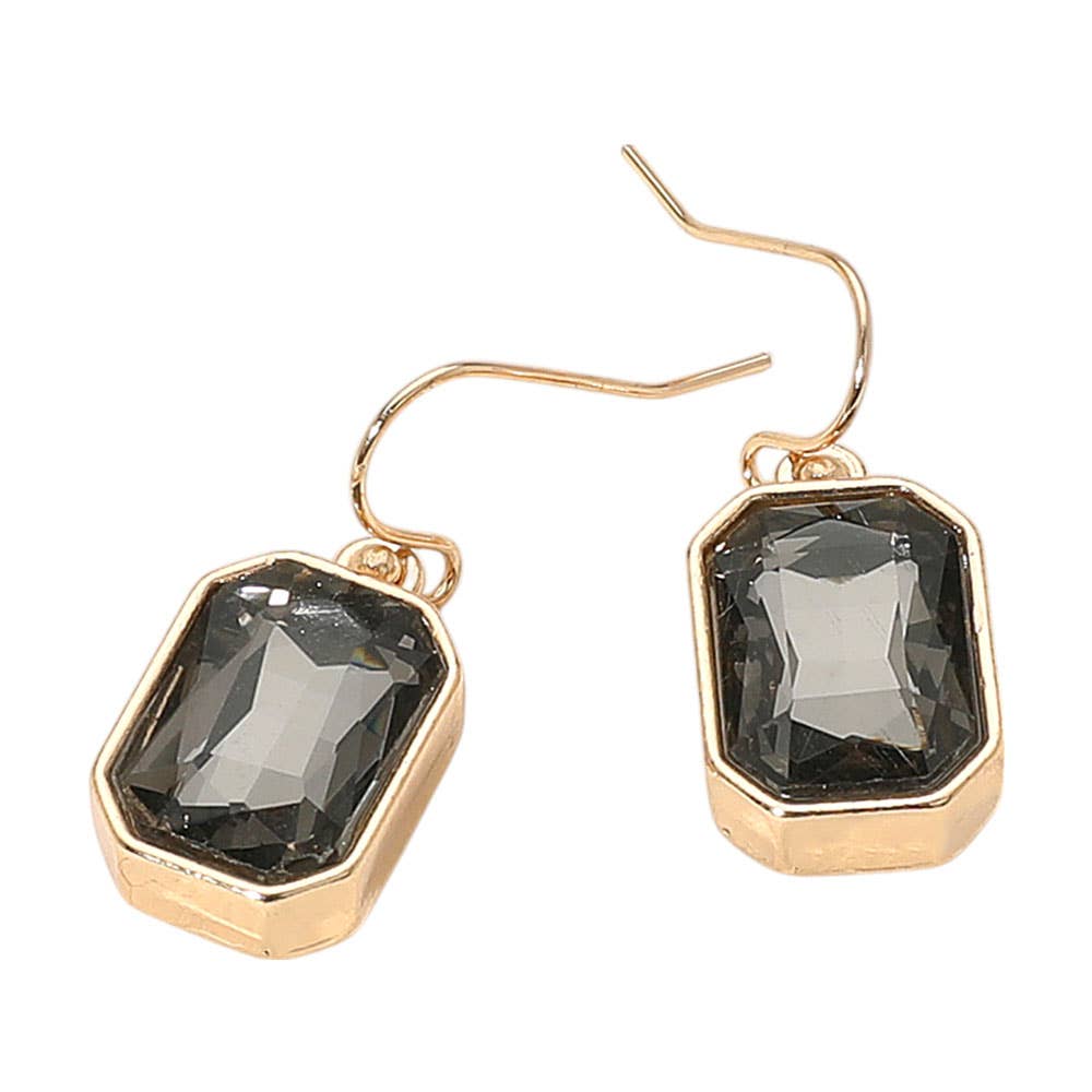 Iridescent Faceted Drop Dangle Earrings: Black Diamond,Gold