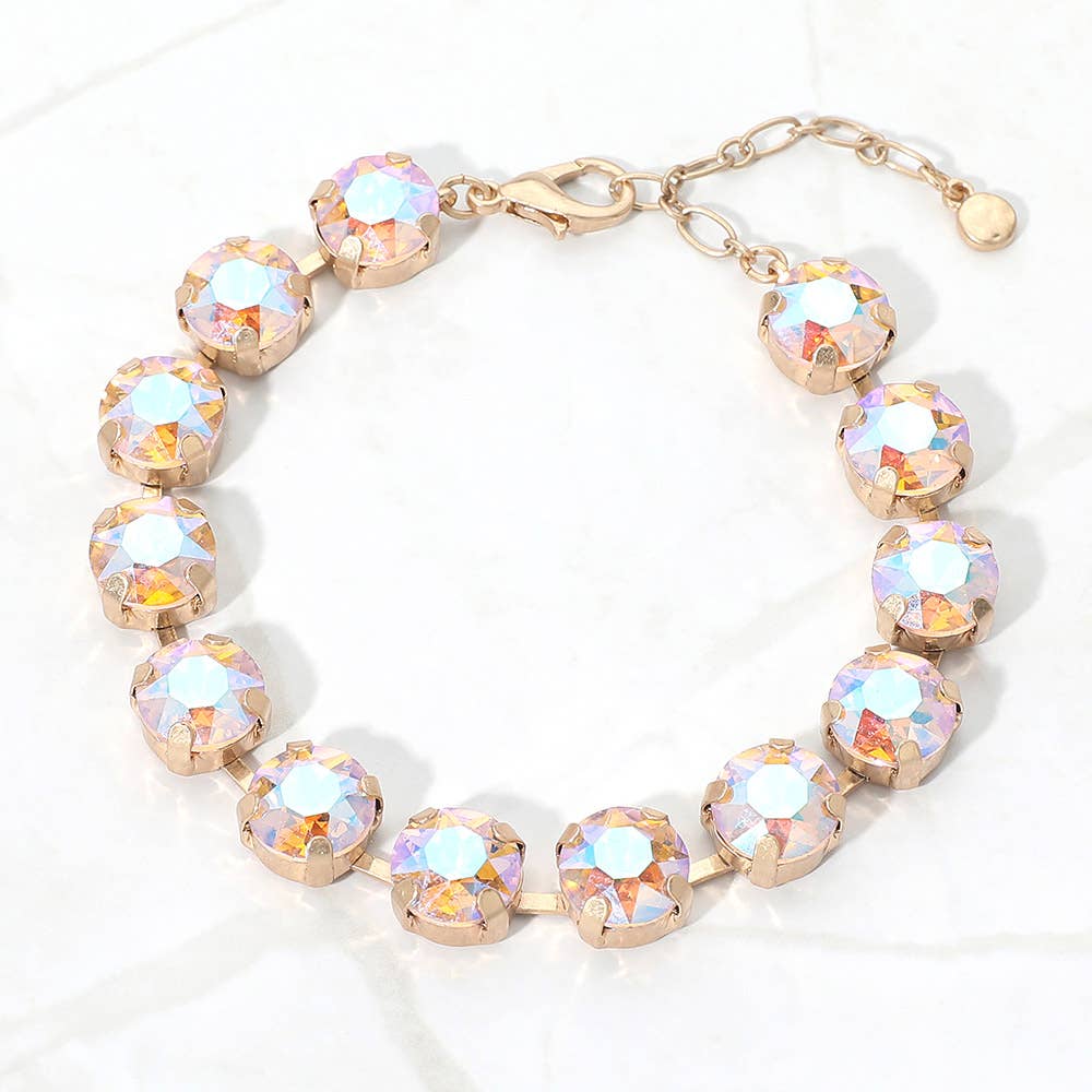 Round Stone Cluster Link Bracelet: Pink