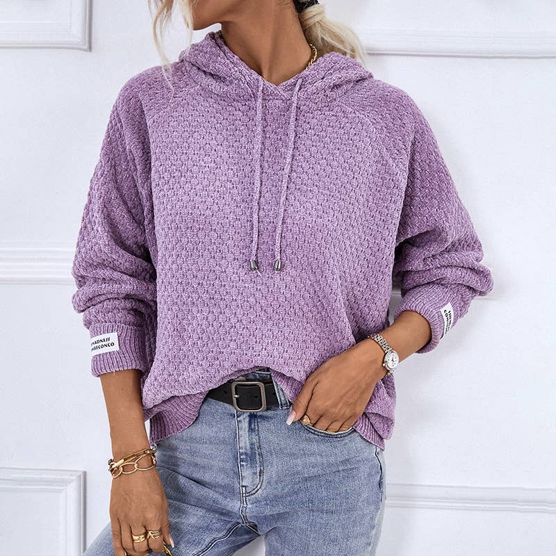 Pullover Casual Hooded Sweater: Purple / M