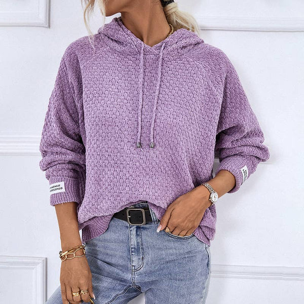 Pullover Casual Hooded Sweater: Purple / M