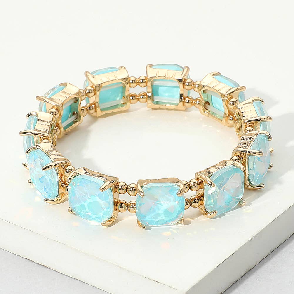 Cushion Square Stone Stretch Evening Bracelet: Vitrail Medium