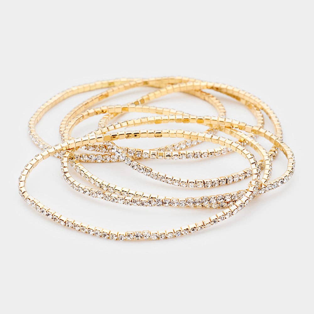 6PCS - Rhinestone Stretch Evening Bracelets: Clear,Silver