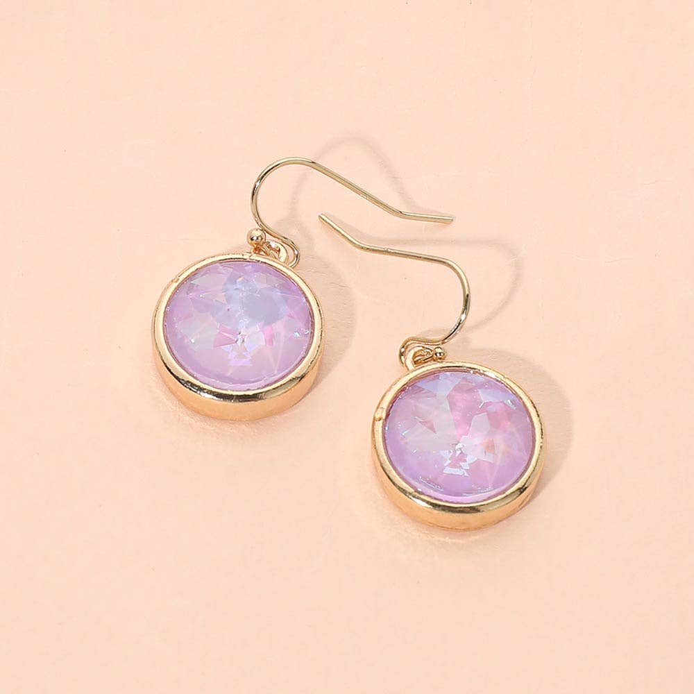 Round Faceted Stone Drop Dangle Earrings: Fuchsia,Gold,Light