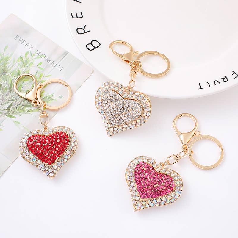 Love heart diamond keychain: White / Hollow