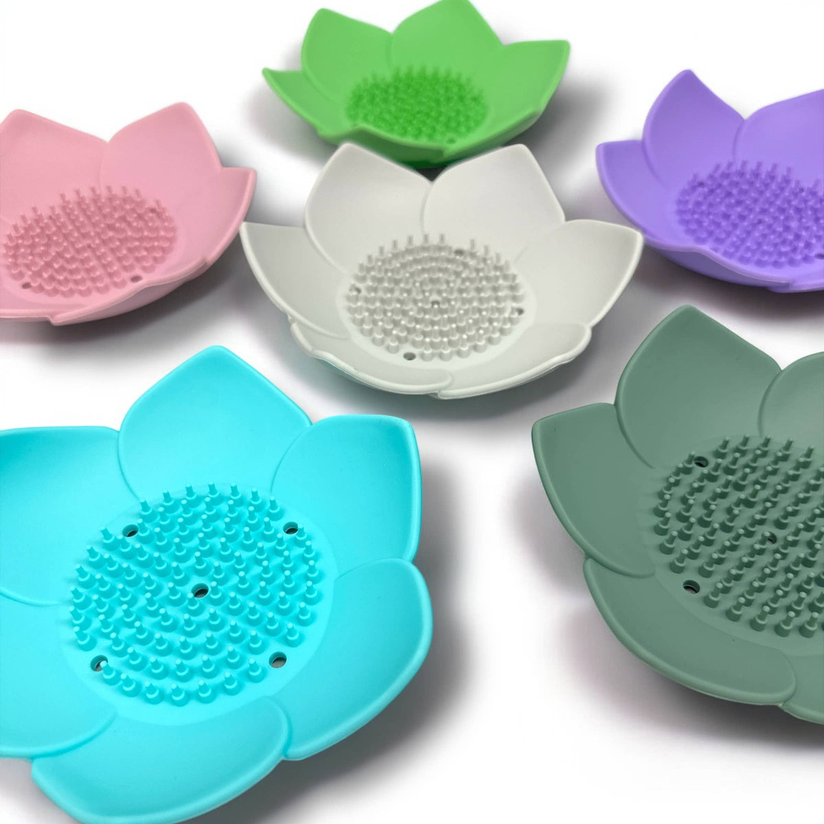 Shower Steamer Tray - Lotus - Flexible Silicone Soap Tray: Cloud gray