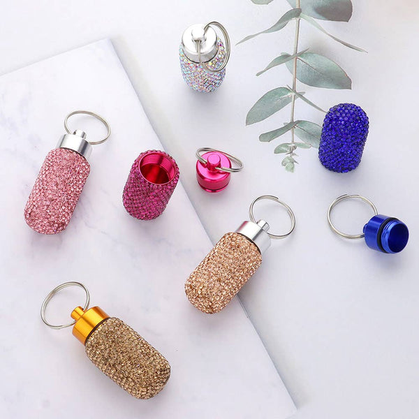 Bling Mini Pill Case Keychain: Black and Pink