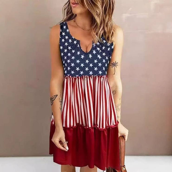 American flag print vest dress: Red / M