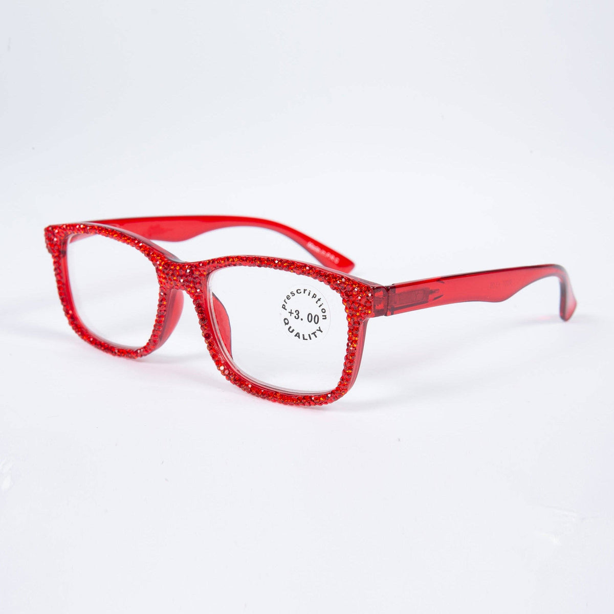 Handmade Rhinestone Rectangle Reader Glasses G0540-Red: Red / 3