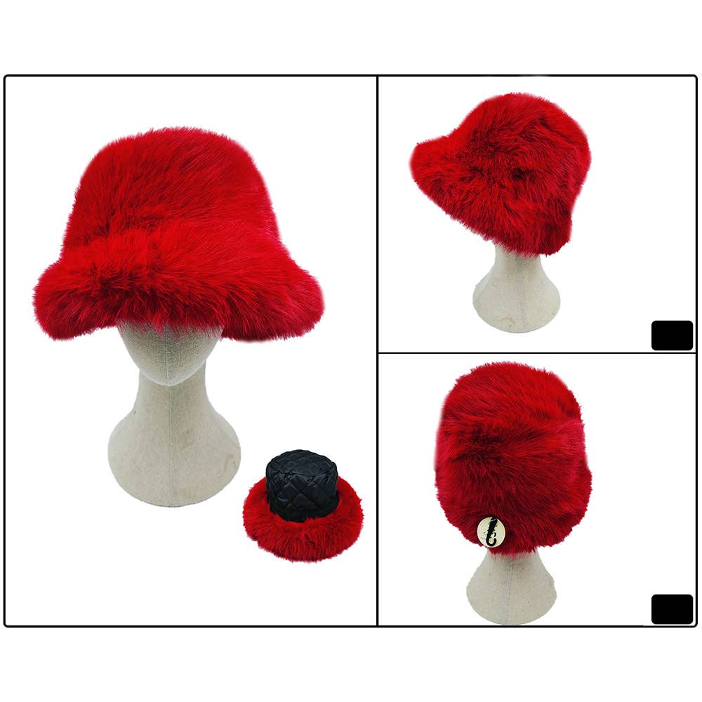 Fuzzy pink Faux Fur Bucket Hat