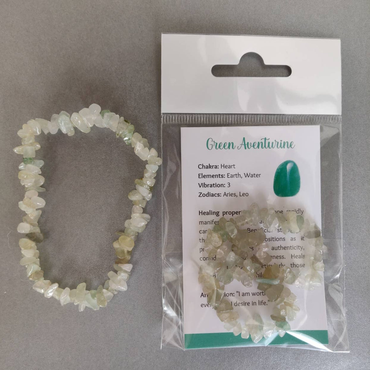 Chip Gemstone / Crystal Stretch Bracelet with FREE Info Card: Amazonite