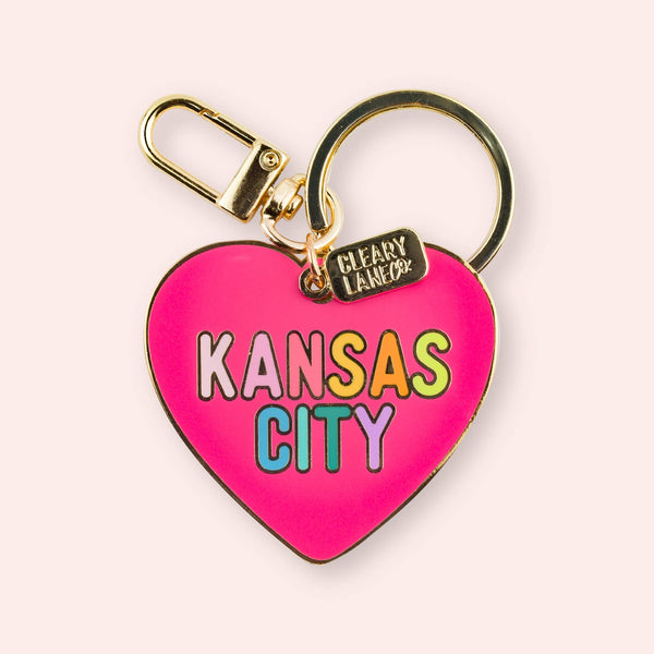 Kansas City Rainbow Enamel Keychains: Hot Pink Heart