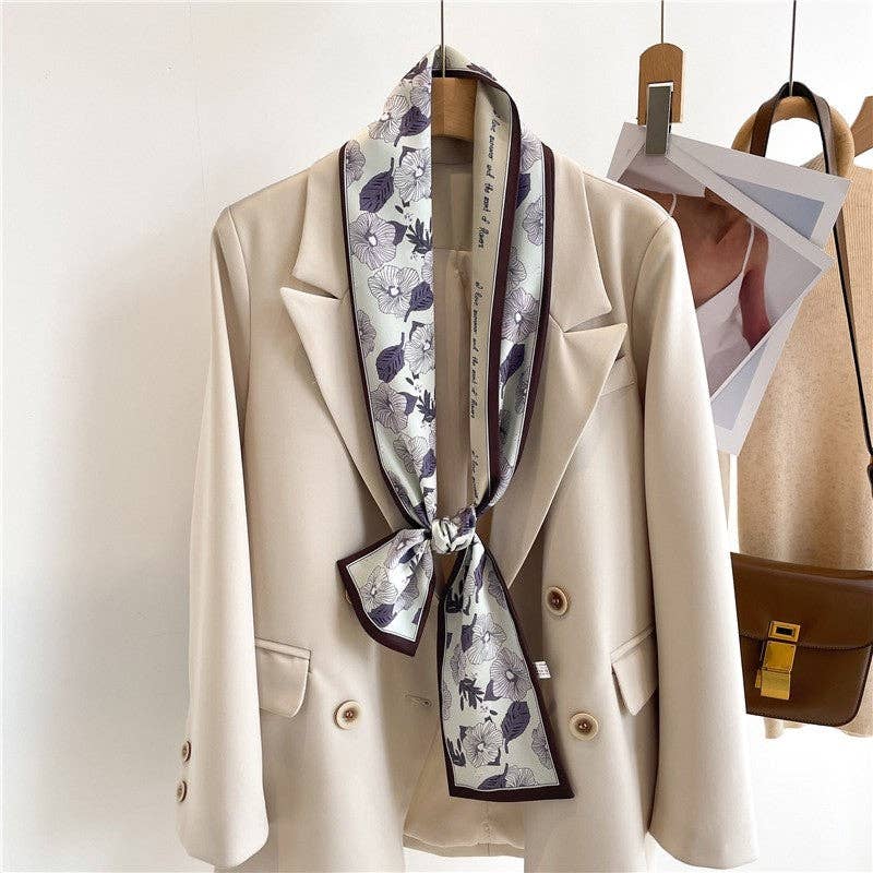 Long Thin Printed Silk Scarf: 7