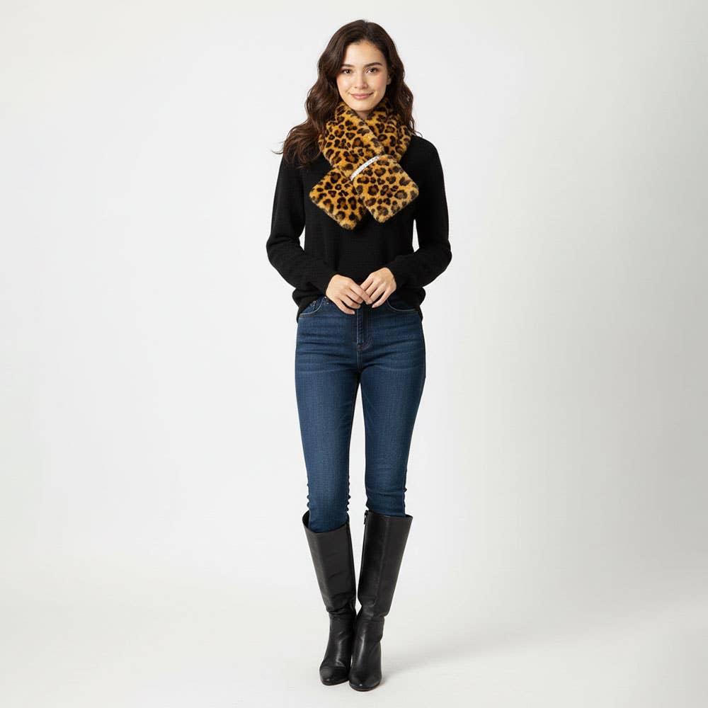 Faux Fur Bling Pull Through Scarf: Fu