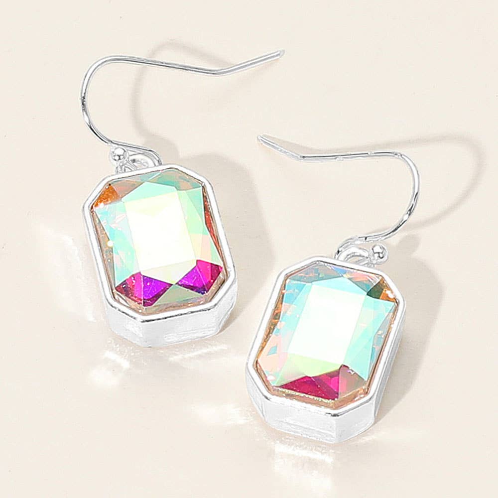 Iridescent Faceted Drop Dangle Earrings: Clear,Gold