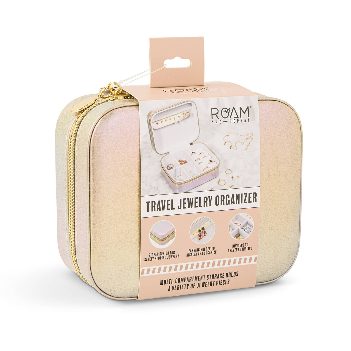 Mini Rectangle Travel Jewelry Organizer - Iridescent Gold