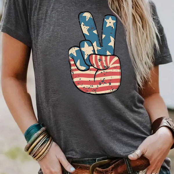Peace Hand Sign With American Flag T-Shirt: Dark Grey