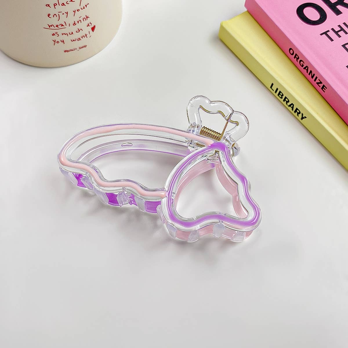 Colorful butterfly hairbow hair clip claw: Pink / Bow