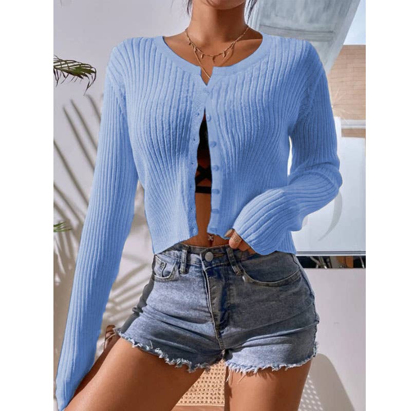 Thin Slim-Fit Vertical Lines Short Cardigan: Green / M