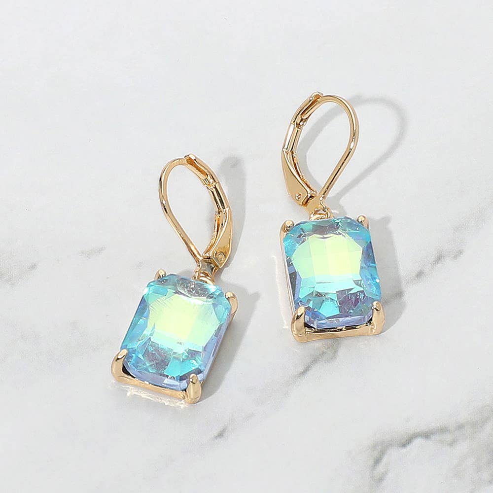 Rectangular Glass Stone Drop Dangle Earrings: Clear,Silver