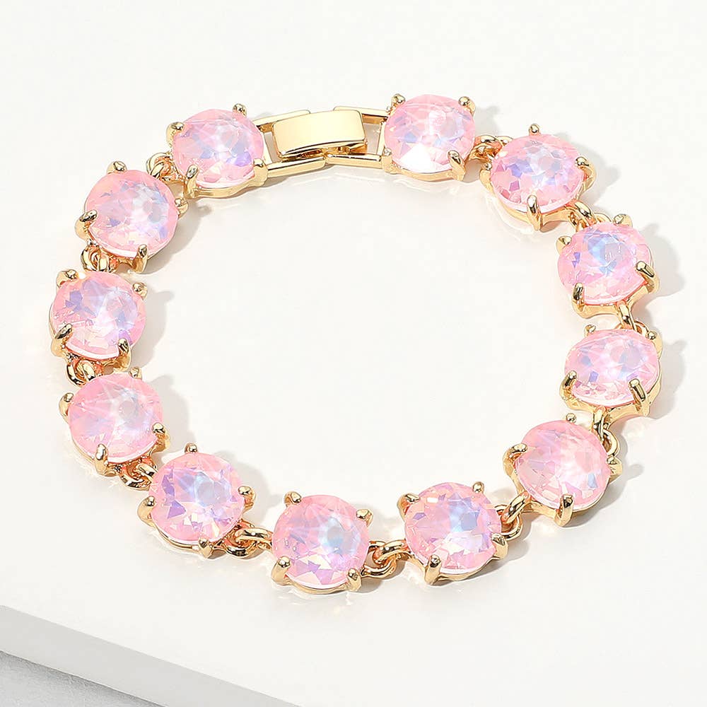Round Stone Link Evening Bracelet: Gold