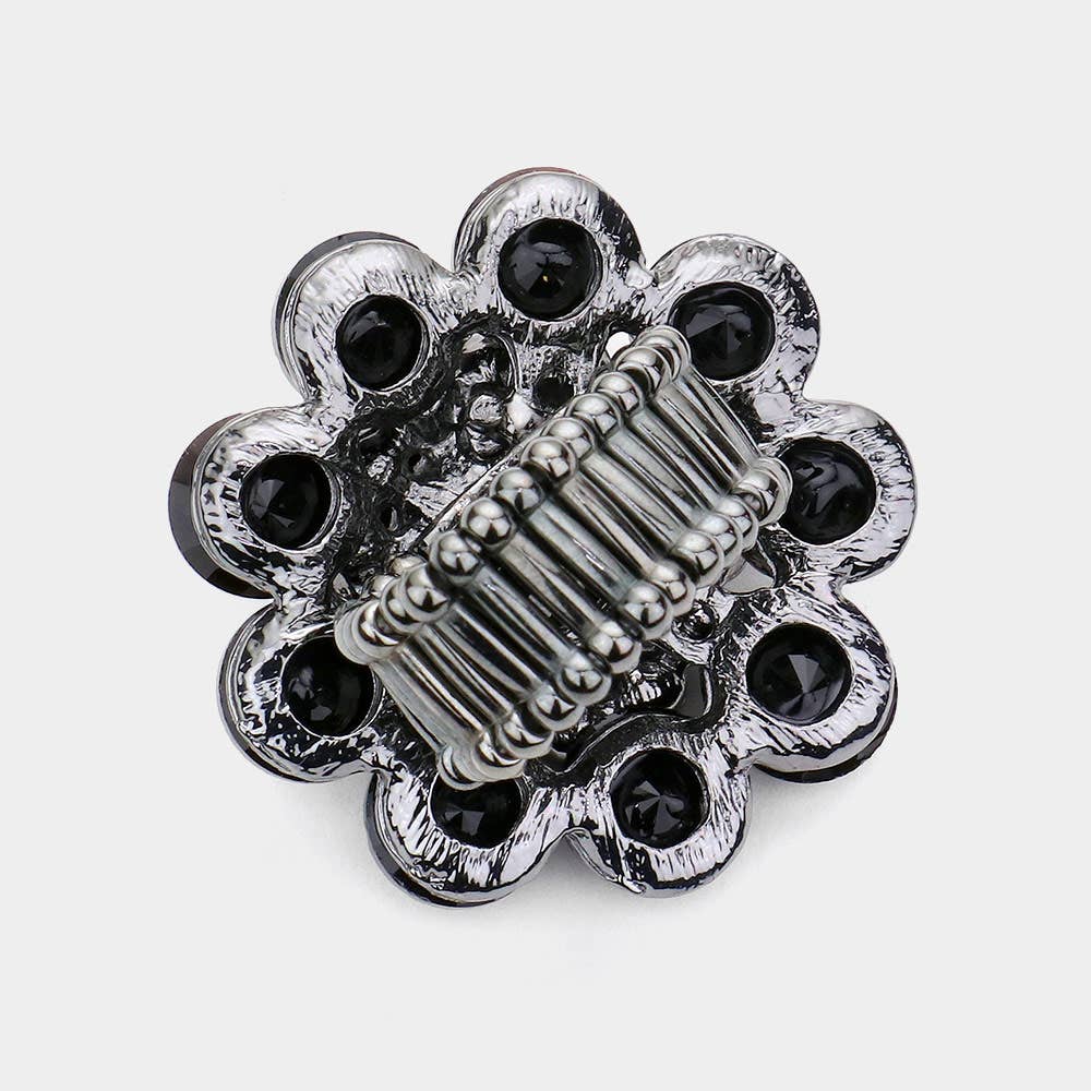 Round Crystal Flower Stretch Ring: Gold