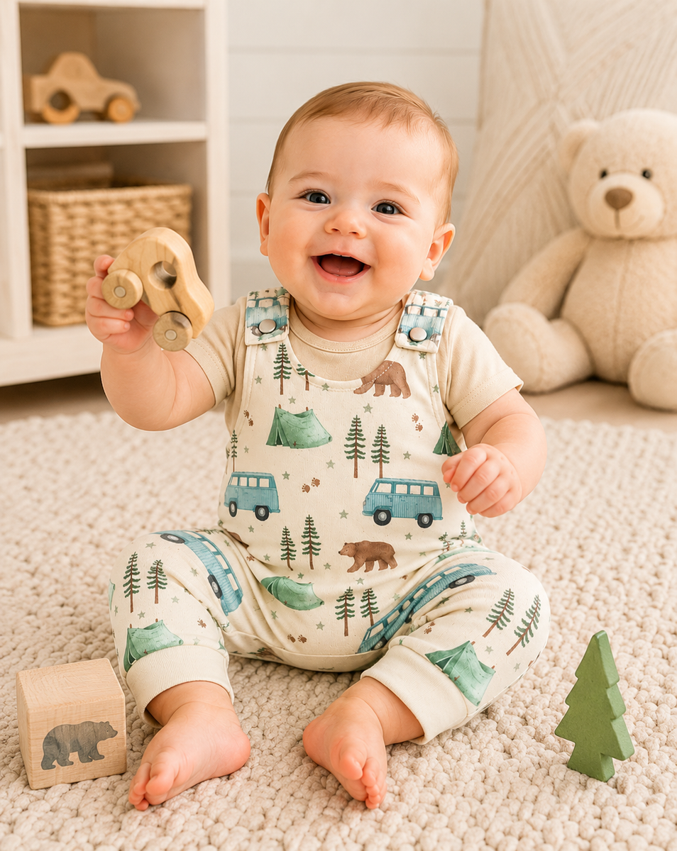 Little Explorer Milk Silk Overall Set: 6-12m
