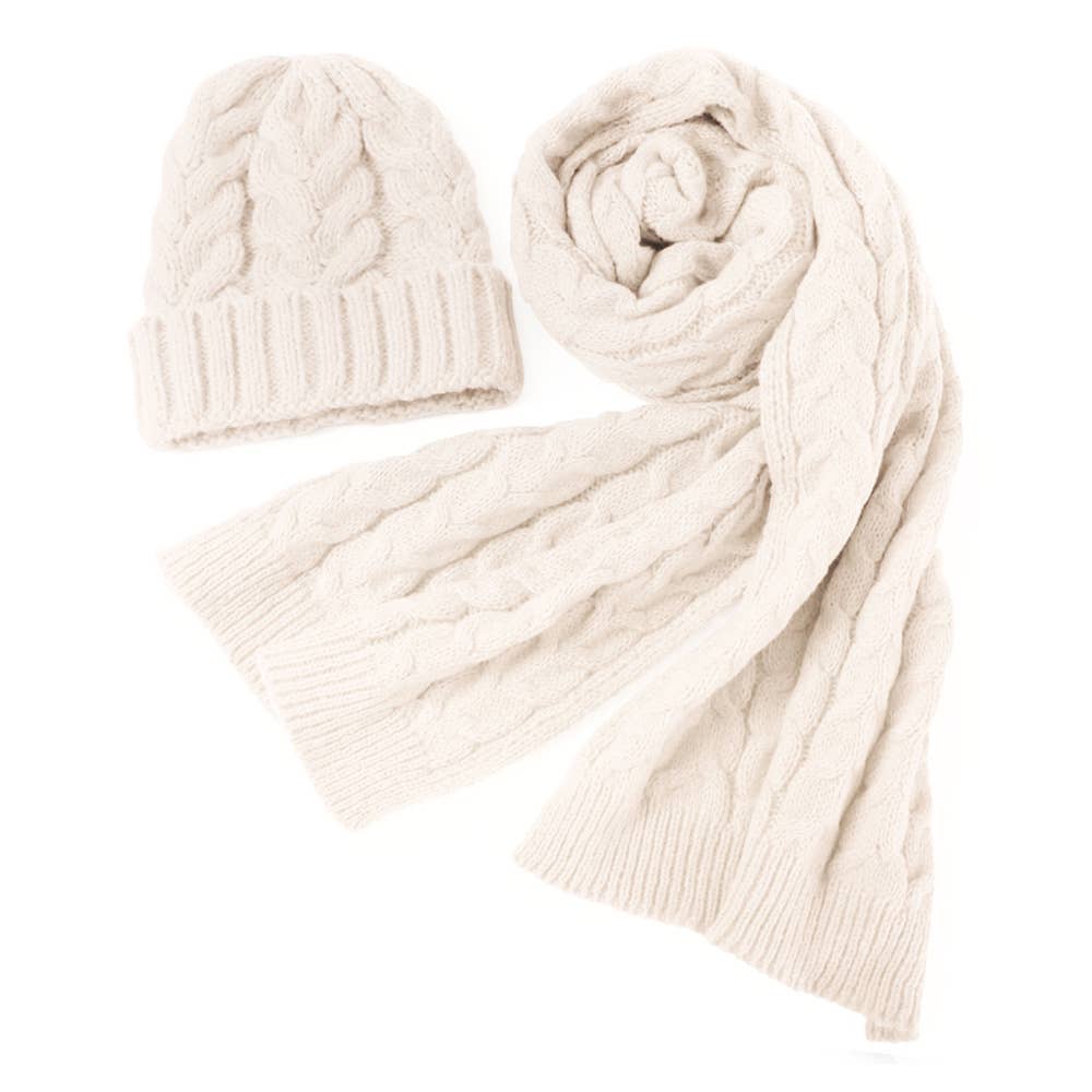 Cable Knit Beanie & Scarf Winter Set
: Lavender