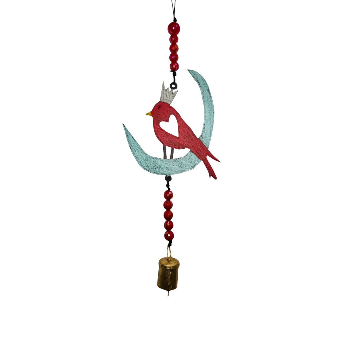Moon Cardinal Wind Chime rustic ornament metal unique beads