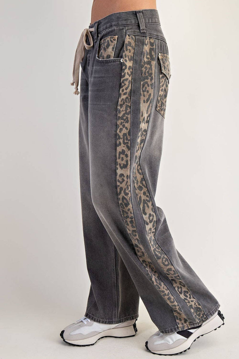 MINERAL WASHED LEOPARD PANEL DRAWSTRING PANTS: DUSTY LEOPARD - Candle Queen Candles