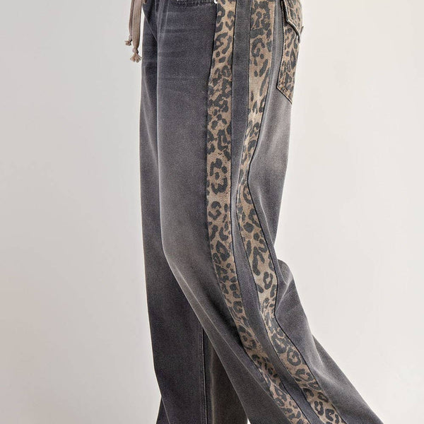 MINERAL WASHED LEOPARD PANEL DRAWSTRING PANTS: DUSTY LEOPARD - Candle Queen Candles