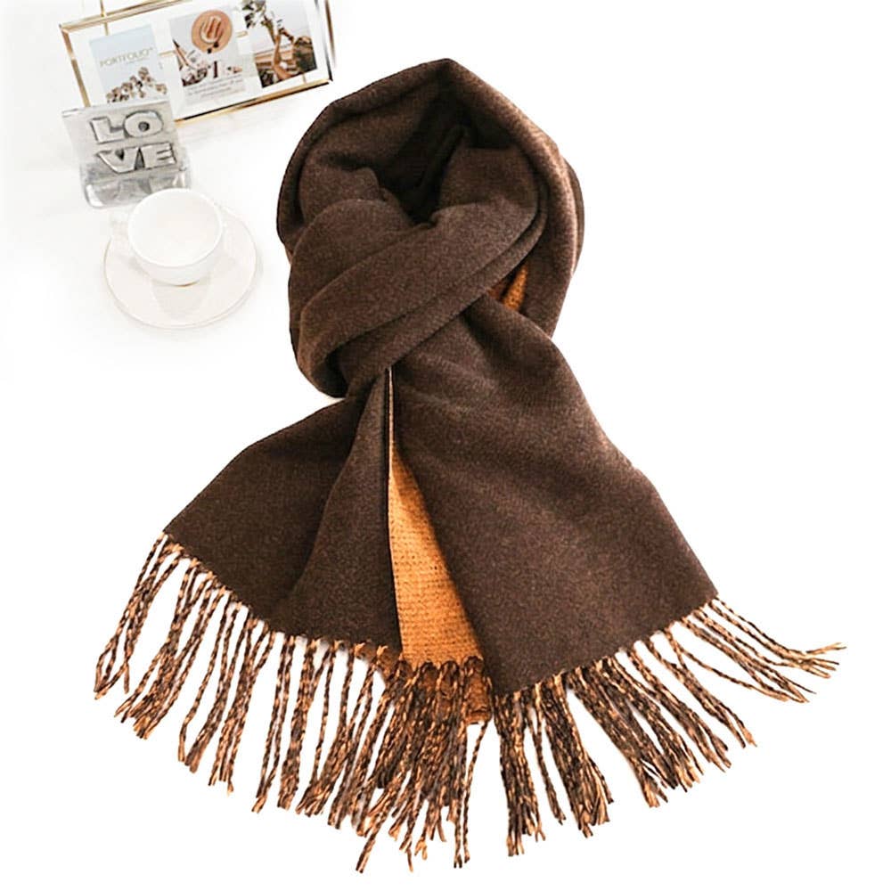 Soft Two Tone Classic Fringe Shawl Wrap Scarf: Beige,Dust Pink