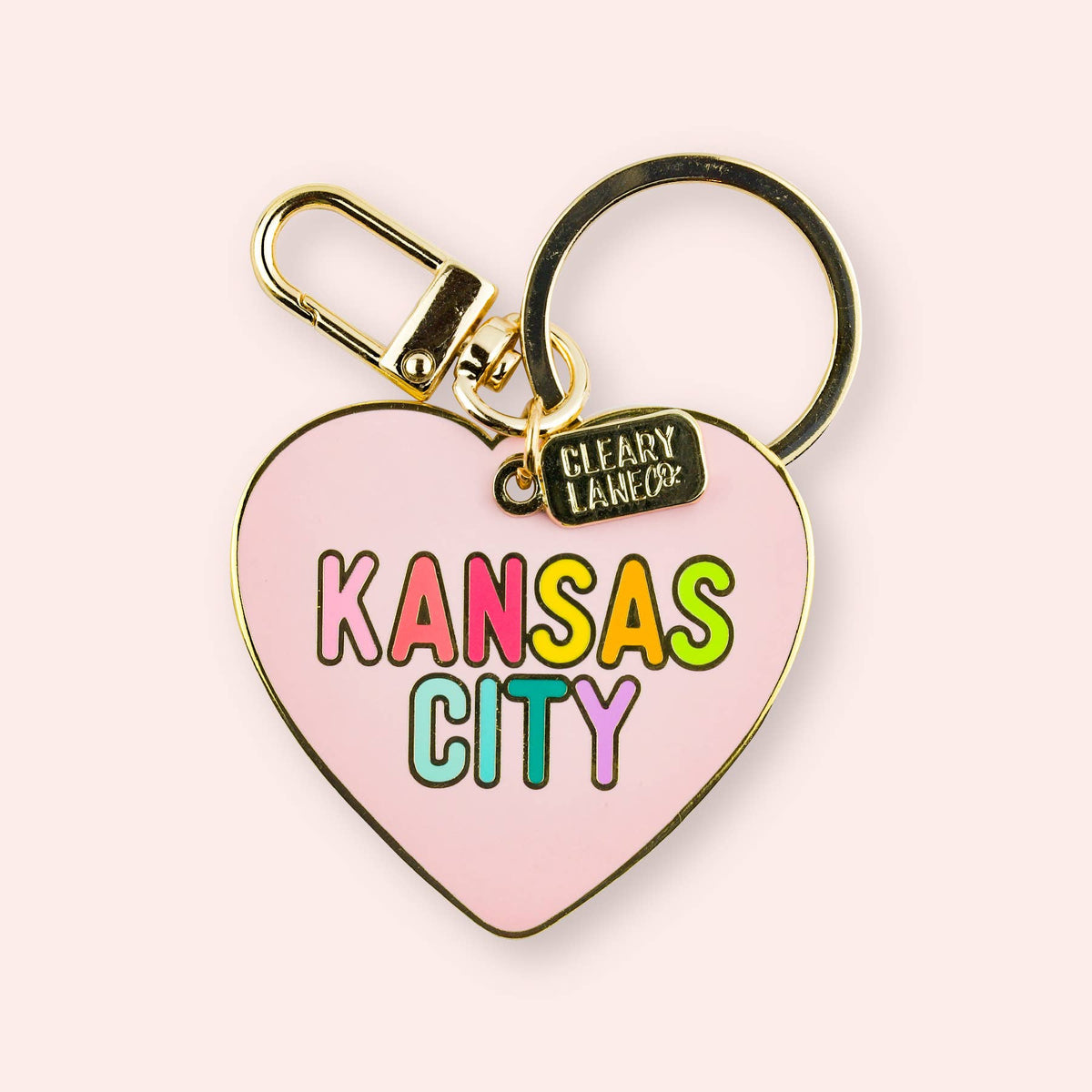 Kansas City Rainbow Enamel Keychains: Hot Pink Heart