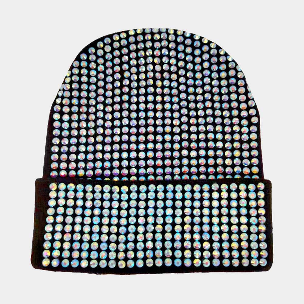 Studded Solid Knit Beanie Hat: Red