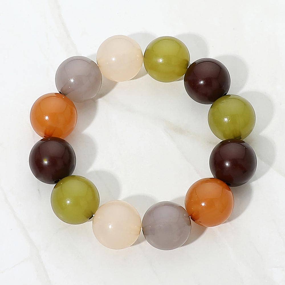 SECRET BOX_Chunky Round Beaded Stretch Bracelet: Multi
