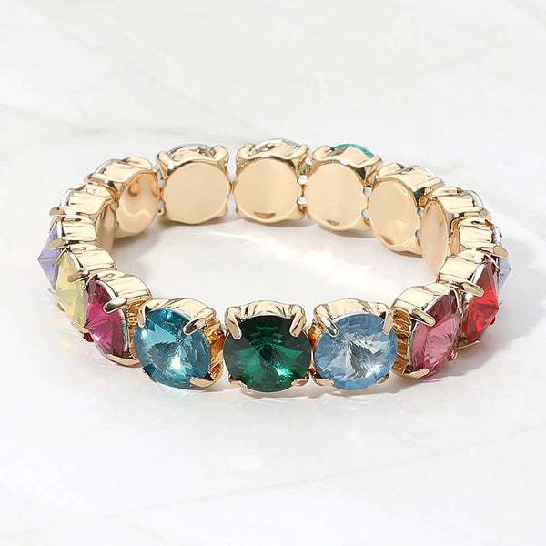 SECRET BOX_Multicolor Round Faceted Gem Beaded Stretch Bracelet