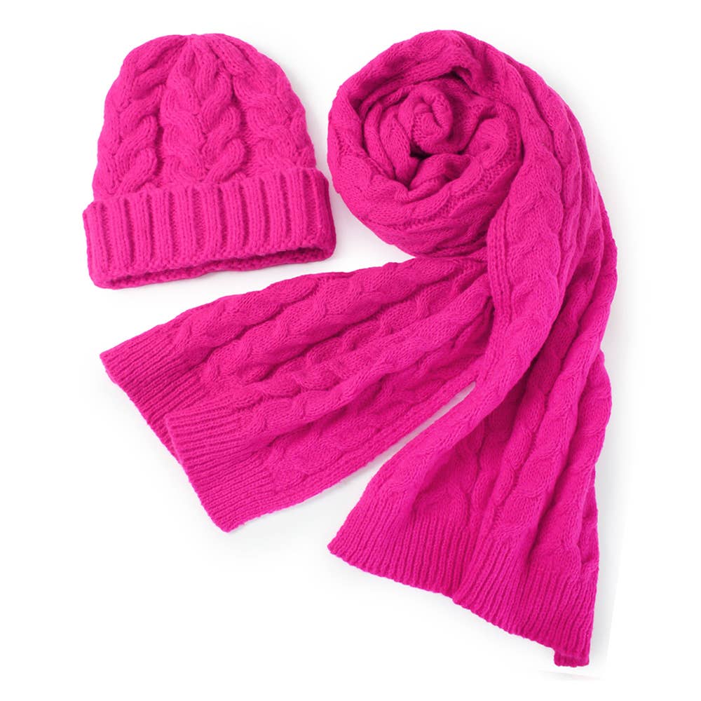 Cable Knit Beanie & Scarf Winter Set
: Fu