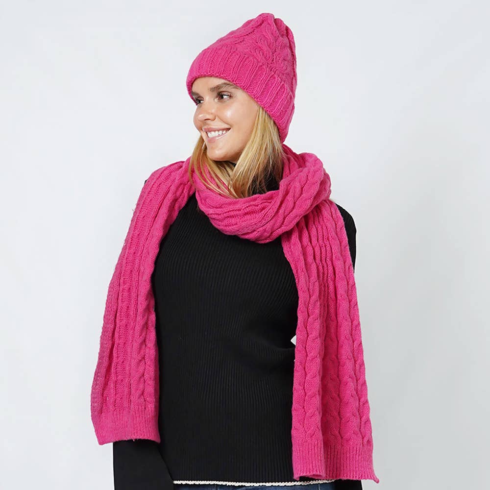 Cable Knit Beanie & Scarf Winter Set
: Fu