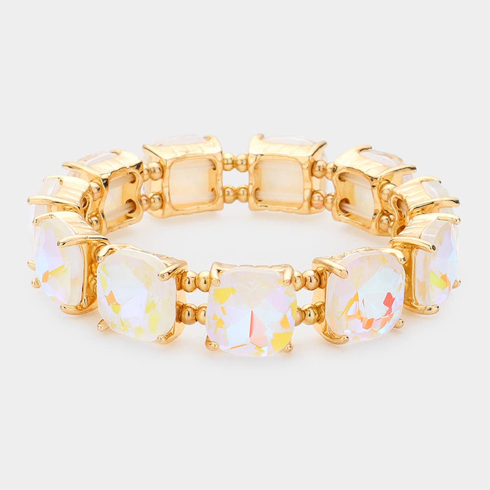 Cushion Square Stone Stretch Evening Bracelet: Vitrail Medium