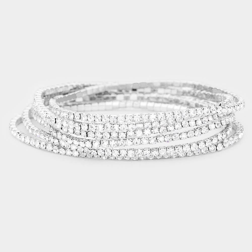 6PCS - Rhinestone Stretch Evening Bracelets: AB,Silver