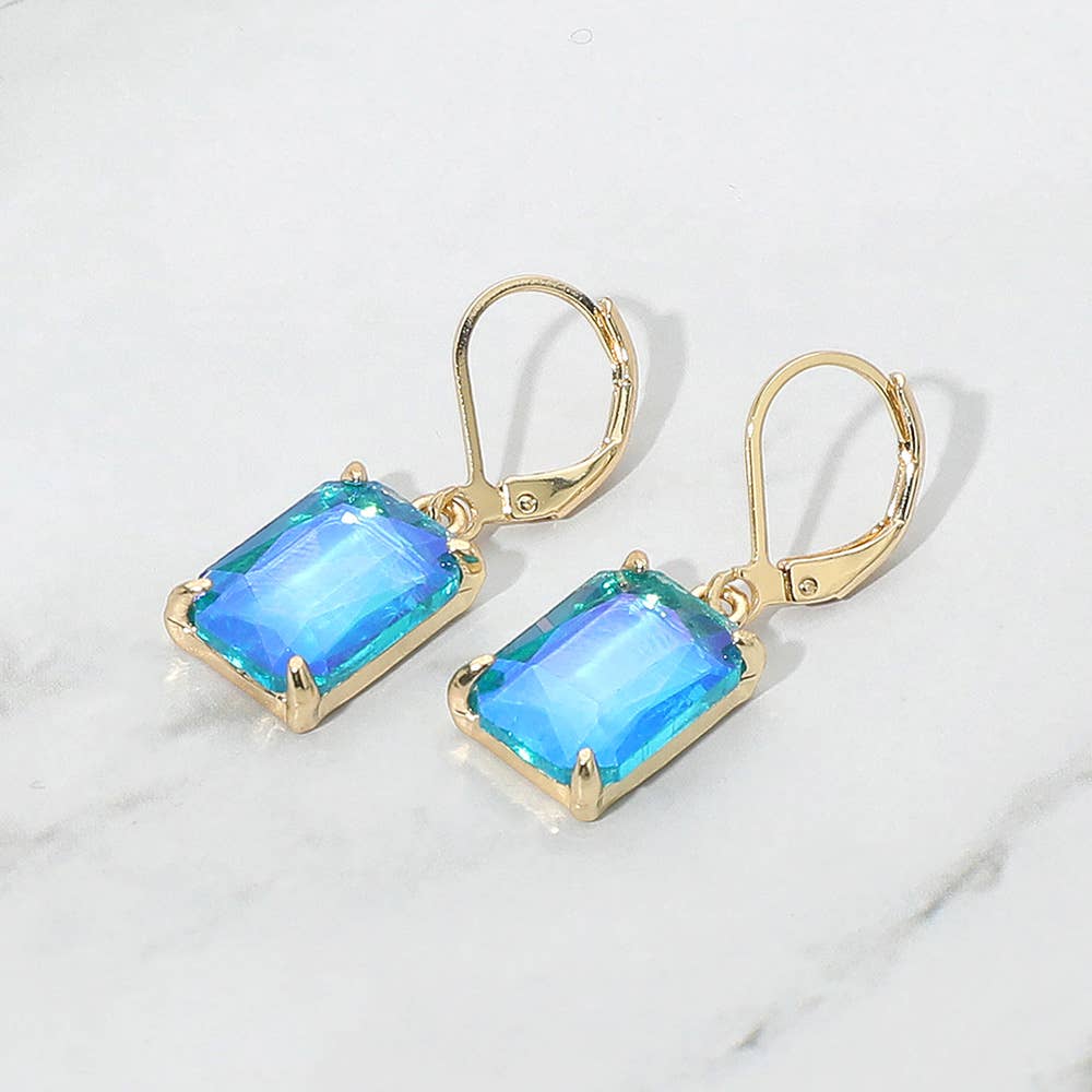 Rectangular Glass Stone Drop Dangle Earrings: Clear,Silver
