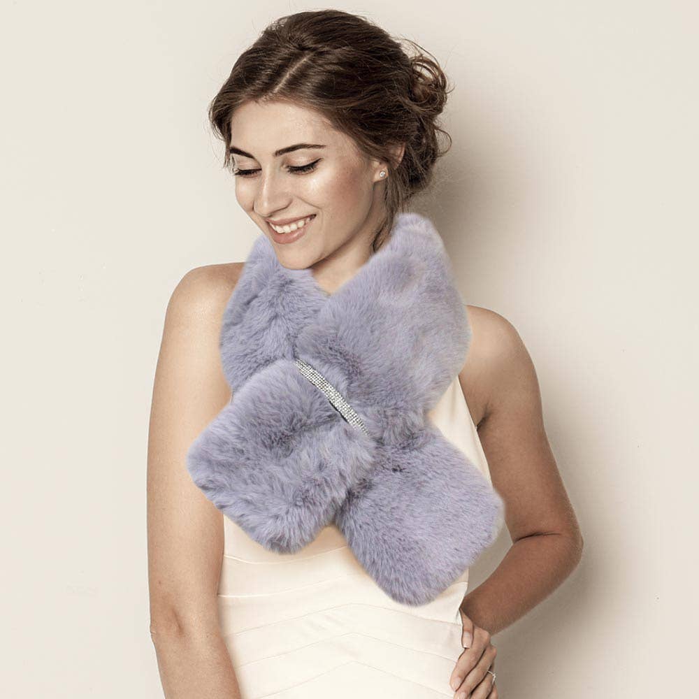 Faux Fur Bling Pull Through Scarf: Pink