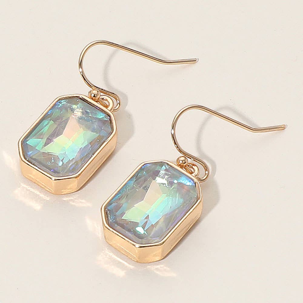 Iridescent Faceted Drop Dangle Earrings: Clear,Gold
