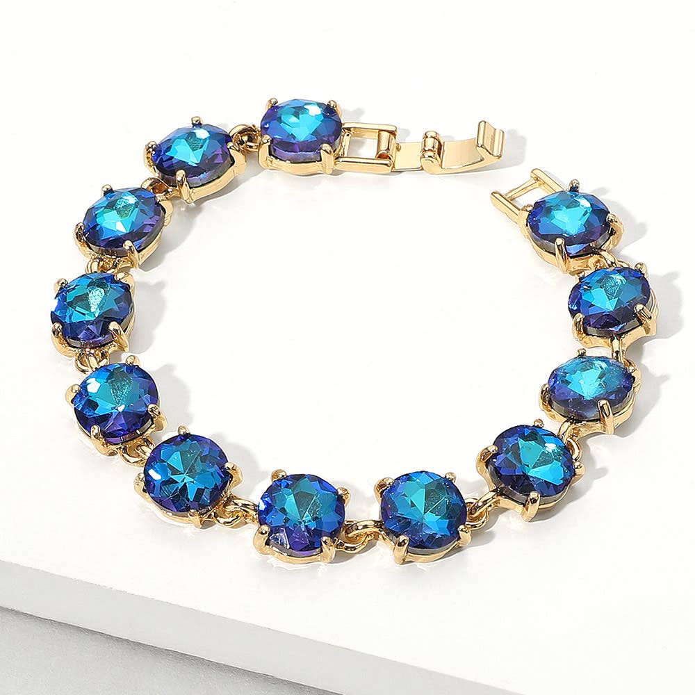 Round Stone Link Evening Bracelet: Gold
