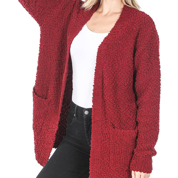 Cabernet Red Popcorn Sweater Cardigan