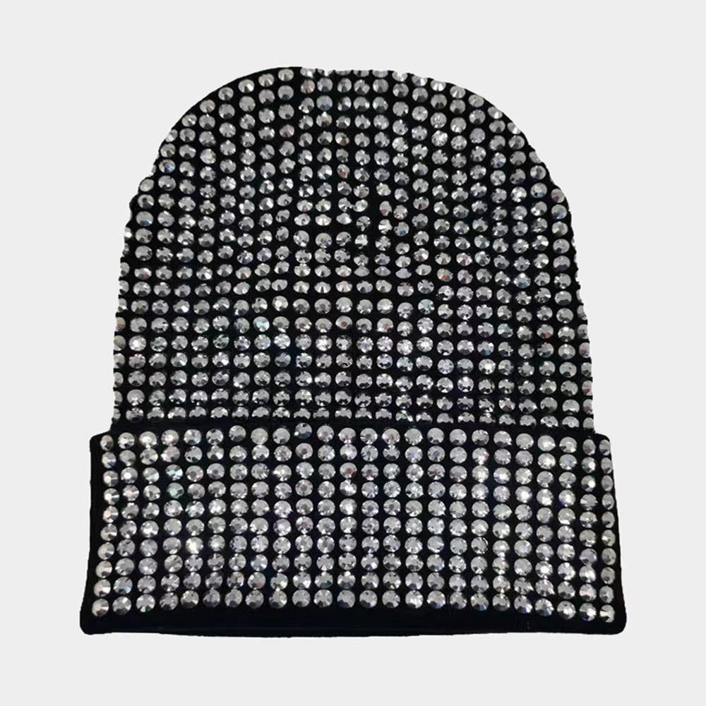 Studded Solid Knit Beanie Hat: Red