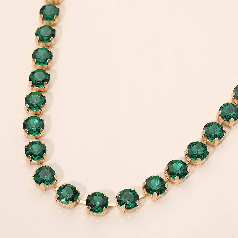 Round Stone Cluster Link Tennis Chain Necklace: Clear